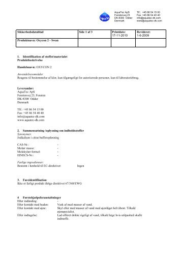 Oxycon 2, Sikkerhedsdatablad 2009 - AquaTec