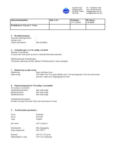 Oxycon 2, Sikkerhedsdatablad 2009 - AquaTec