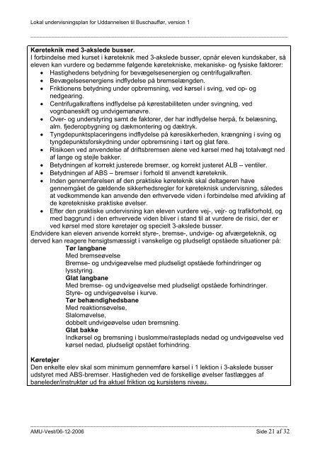 Lokal undervisningsplan for Uddannelsen til Buschauffør - AMU-Vest