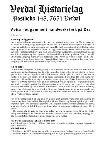 Veita - et gammelt handverkstrøk på Øra - Verdal historielag