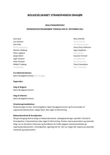 Referat af repræsentantskabsmøde 22-09-2011 - Boligselskabet ...