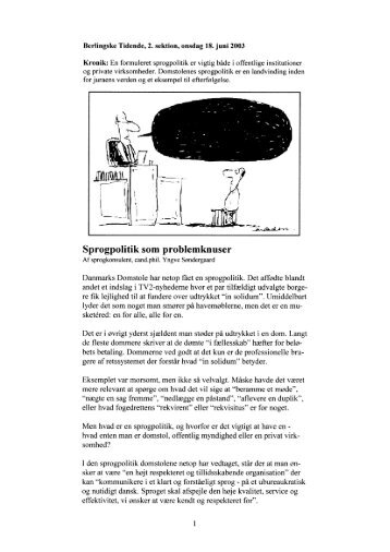 Sprogpolitik som problemknuser - Yngve Søndergaard ...