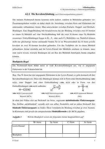 Die meisten Nichtmetall-Atome kommen nicht isoliert, sondern in ...