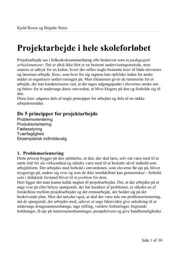 Projektarbejde i hele skoleforløbet - Kjeld Resen