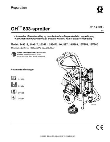 311478G - GH833 Sprayer Repair Manual, Danish - Graco Inc.