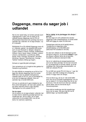 Dagpenge, mens du søger job i udlandet (PDF) - ASE