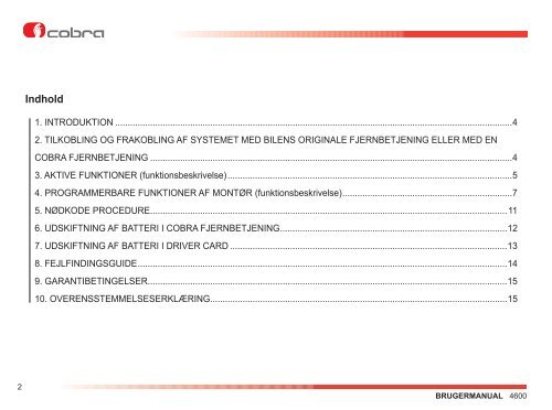 BRUGERMANUAL - Cobra Electronic Systems