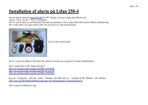 Installation af alarm på Lifan 250-4