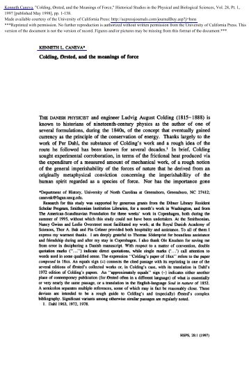 Colding, Ørsted, and the Meanings of Force - The University of North ...