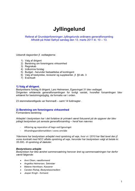 Referat Generalforsamling - Grundejerforeningen Jyllingelund