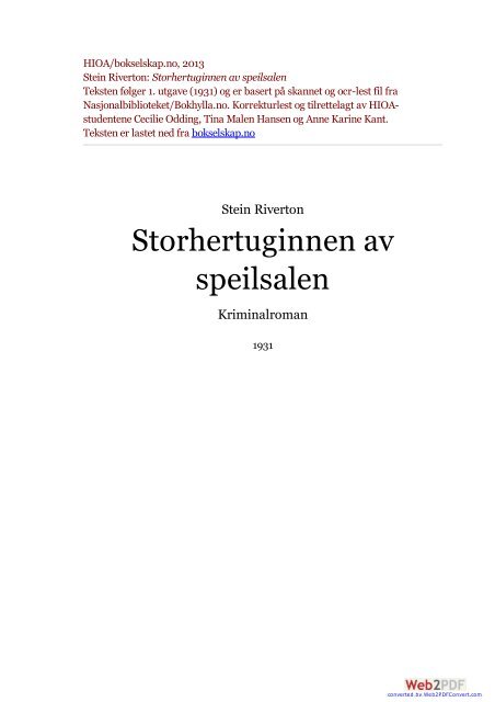 HIOA/bokselskap.no, 2013 Stein Riverton: Storhertuginnen av ...