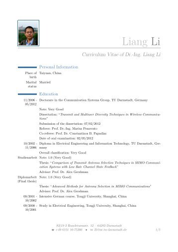 Liang Li – Curriculum Vitae of Dr.-Ing. Liang Li