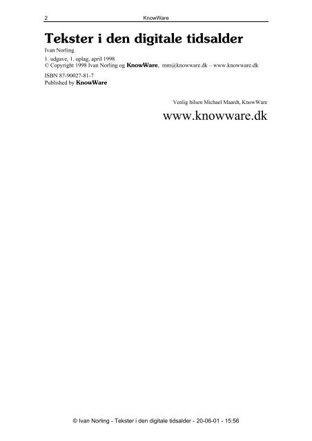 Tekster i edb-kulturen - KnowWare