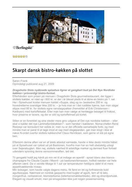 Berlingske Tidende, august 2009. Lammefjordens ... - Dragsholm Slot