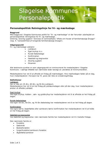 Personalepolitisk Retningslinje for fri- og mærkedage - Slagelse ...