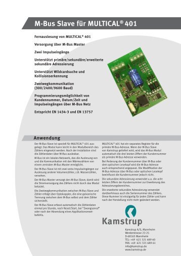 M-Bus Slave für MULTICAL® 401 - Kamstrup A/S