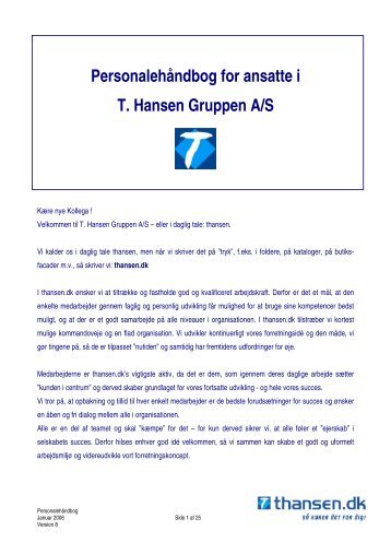 Personalehåndbog for ansatte i T. Hansen Gruppen A/S - Opgaver