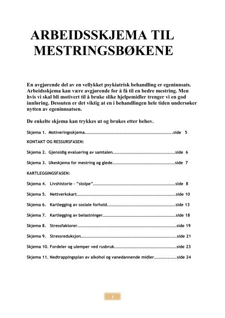 ARBEIDSSKJEMA TIL MESTRINGSBØKENE - Psykopp