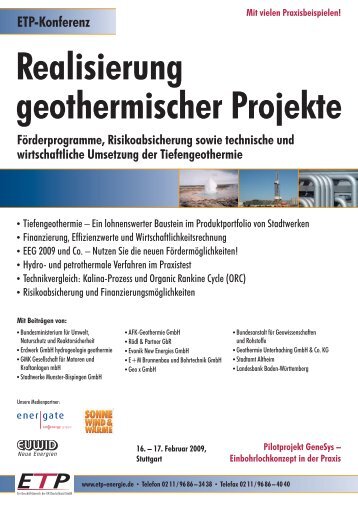 Realisierung geothermischer Projekte