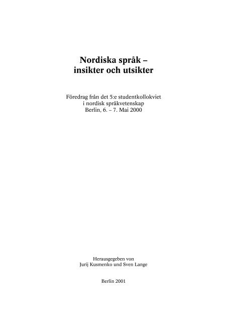 Nordiska språk– - Nordeuropa-Institut - Humboldt-Universität zu Berlin