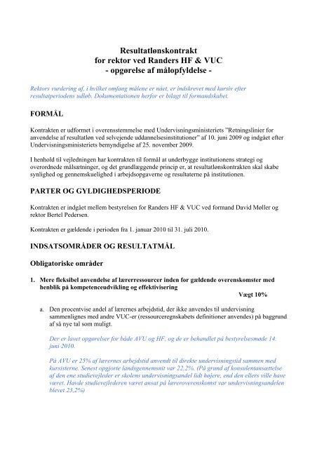 opgørelse af målopfyldelse - Randers HF & VUC