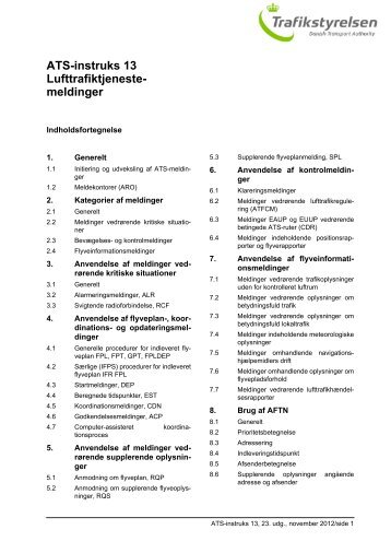 ATS-instruks 13 Lufttrafiktjeneste- meldinger - Trafikstyrelsen