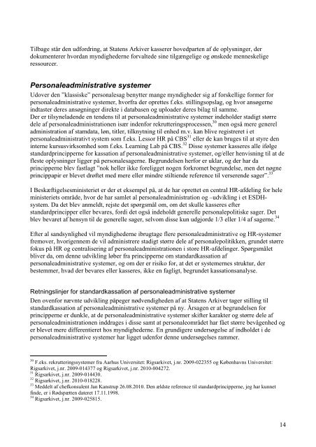 Rapport om bevaring og kassation i personalesager og andre ...