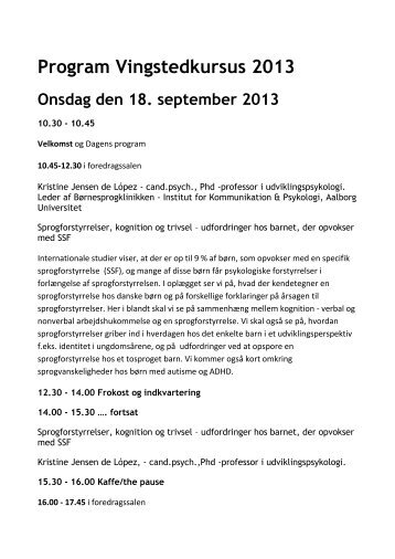Program Vingstedkursus 2013