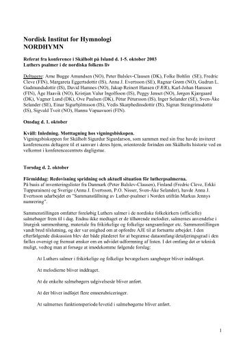 Nordisk Institut for Hymnologi NORDHYMN - Centrum för teologi och ...