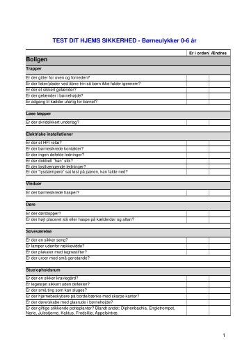 TEST DIT HJEMS SIKKERHED - Børneulykker 0-6 år Boligen