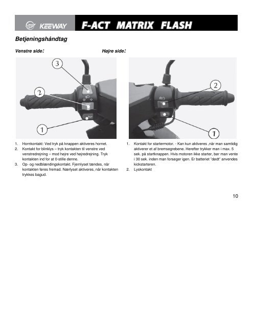 Keeway generel instruktionsbog - Carl Andersen Motorcykler A/S