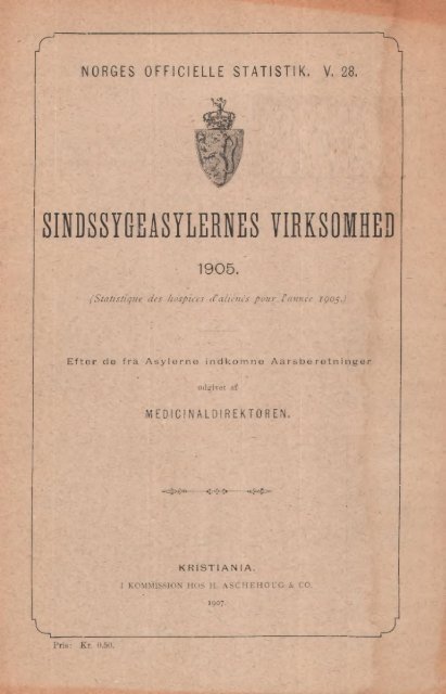 Sindssygeasylernes Virksomhed, 1905 - SSB