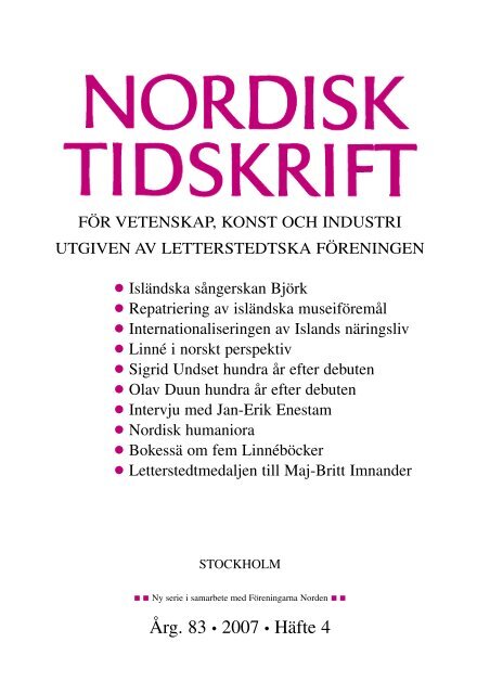 Nordisk Tidskrift 4/07 - Letterstedtska föreningen