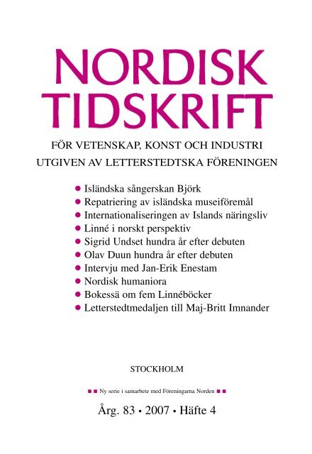 Nordisk Tidskrift 4 07 Letterstedtska Foreningen
