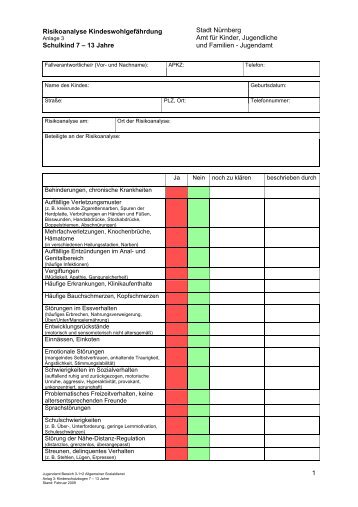 Risikoanalysebogen, Schulkind (7 - 13 Jahre) - Jugendamt der Stadt ...