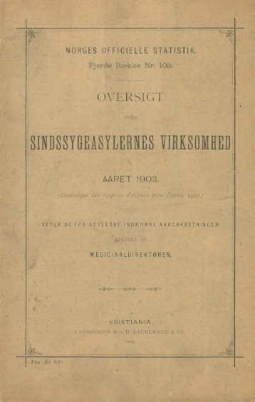 Oversigt over Sindssygeasylernes Virksomhed Aaret 1903 - SSB