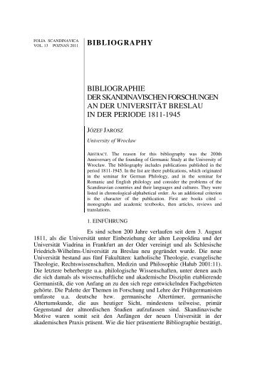 bibliography bibliographie der skandinavischen forschungen an der ...