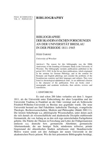 bibliography bibliographie der skandinavischen forschungen an der ...