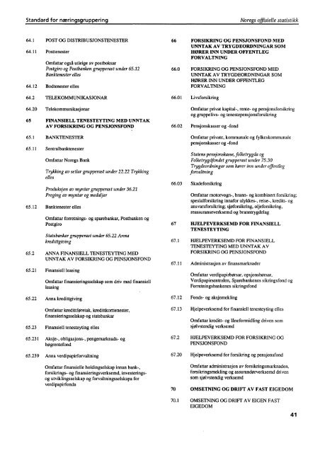 Standard for næringsgruppering SN94 Forkorta nynorsk versjon