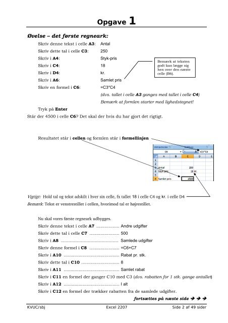 Kursus i brug af Excell 2007