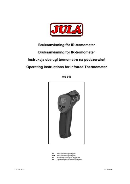 Bruksanvisning för IR-termometer Bruksanvisning for IR ... - Jula