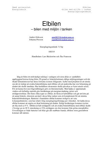 Elbilen - Tillämpad fysik och elektronik - Umeå universitet