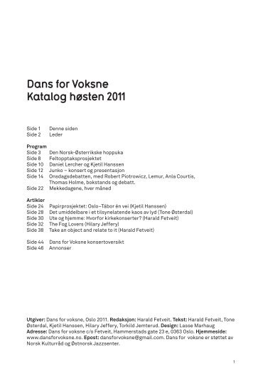 Dans for Voksne Katalog høsten 2011