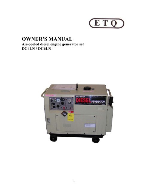 OWNER'S MANUAL Air-cooled Diesel Engine ... - John Meister