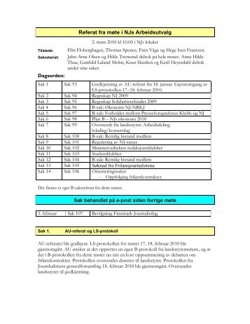 Referat fra møte i NJs Arbeidsutvalg - Norsk Journalistlag
