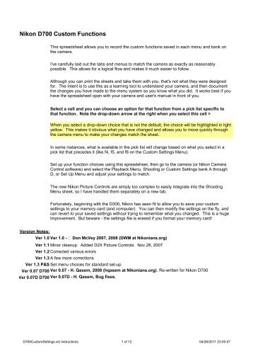 Nikon D700 Custom Settings Menu - John Meister