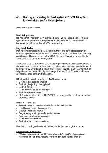 Høring af forslag til Trafikplan 2013-2016 - Jammerbugt Kommune