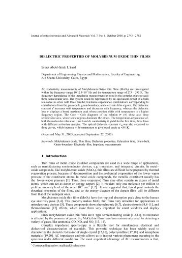 dielectric properties of molybdenum oxide thin films - INOE 2000