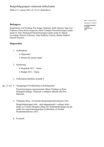 Referat af møde i budgetfølgegruppen vedr ... - Kirkeministeriet