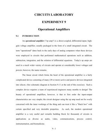 CIRCUITS LABORATORY EXPERIMENT 9 Operational Amplifiers